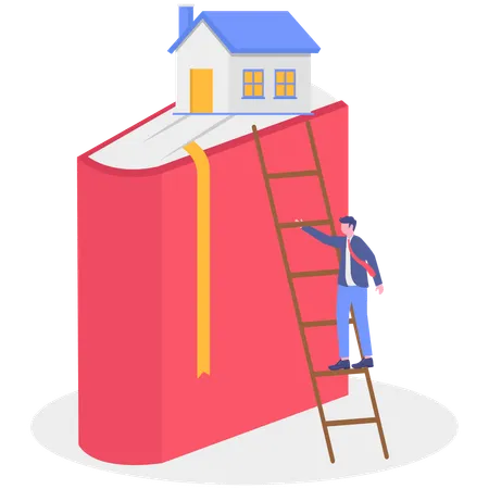Un hombre de negocios lee un libro en casa.  Ilustración