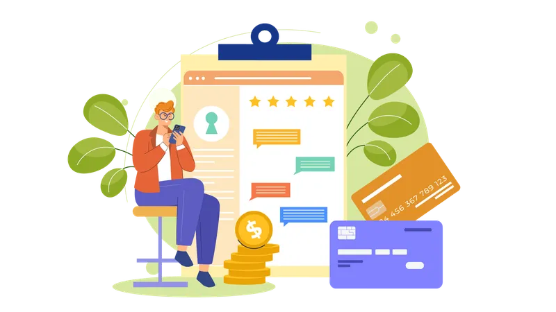 Empresário lendo feedback do cliente  Ilustração