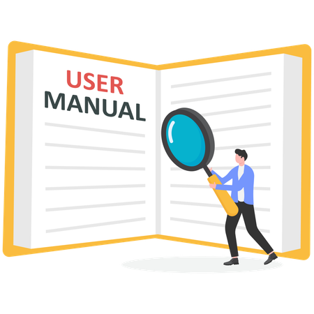 Empresário lendo manual do usuário  Ilustração
