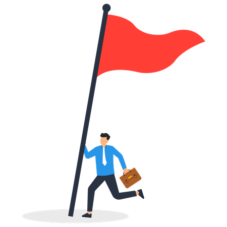 El empresario levanta una bandera roja.  Ilustración