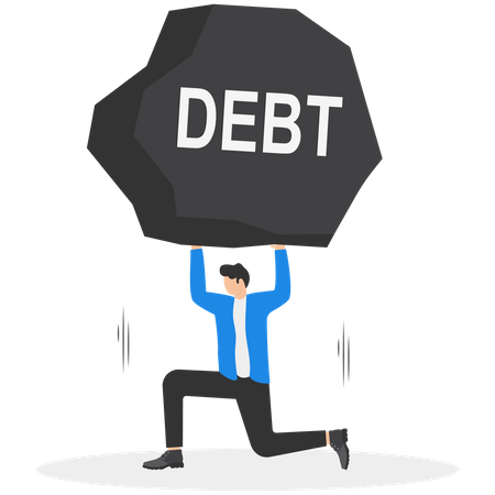 Empresario levantando la roca de la deuda  Ilustración