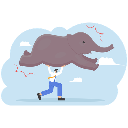 Empresario levantando un gran elefante por encima de su cabeza  Ilustración