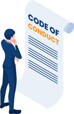 Empresario leyendo documento de código de conducta  Ilustración