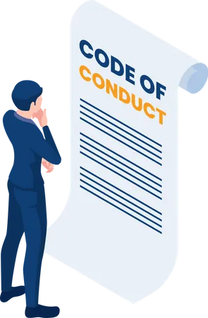 Empresario leyendo documento de código de conducta  Ilustración