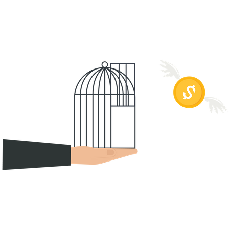 El hombre de negocios libera una moneda de un dólar de una jaula  Ilustración