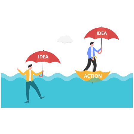 Hombre de negocios llevando una idea de negocio a la acción  Ilustración