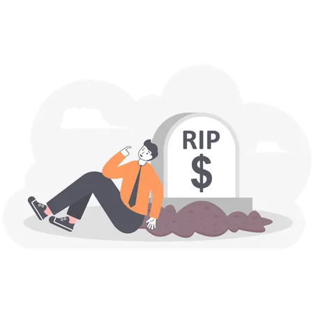 Empresario llorando ante la tumba del dinero  Ilustración