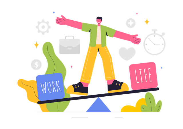 Empresario logrando un equilibrio entre vida laboral y personal  Ilustración