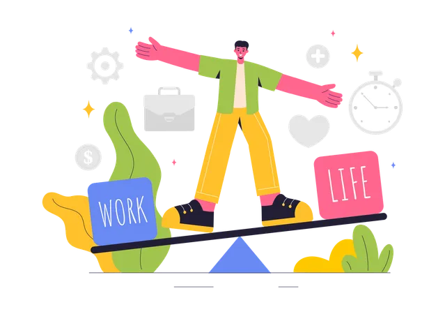 Empresario logrando un equilibrio entre vida laboral y personal  Ilustración