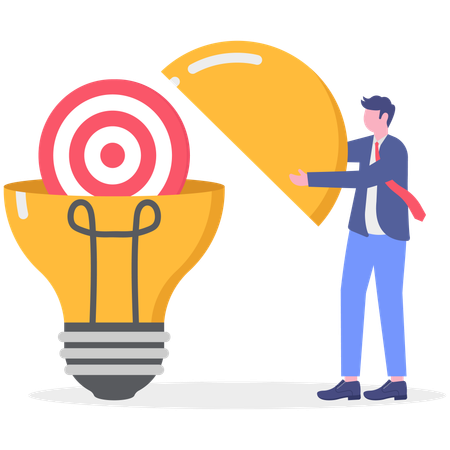 Hombre de negocios obteniendo una idea de objetivo comercial  Ilustración