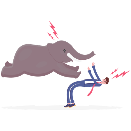 Lucha del empresario contra un elefante  Ilustración