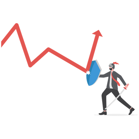 Empresario luchando con el gráfico hacia abajo para hacer crecer la flecha  Ilustración