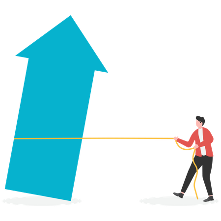 Empresário lutando para endireitar a seta vermelha inclinada  Ilustração