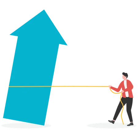 Empresário lutando para endireitar a seta vermelha inclinada  Ilustração