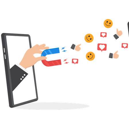 Mão de empresário atraindo emoji de mídia social digital  Ilustração