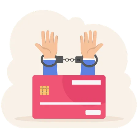 Mão de empresário com dívida de cartão de crédito acorrentada à mão  Ilustração