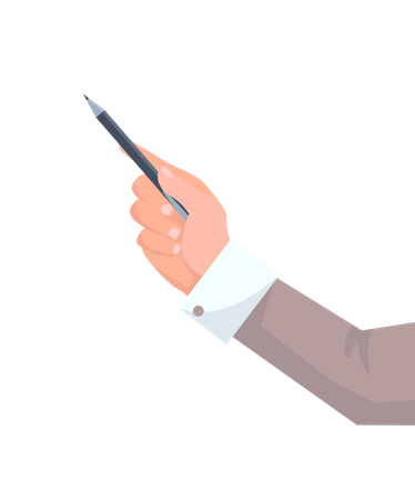Mão de empresário com manga de jaqueta segurando lápis  Ilustração