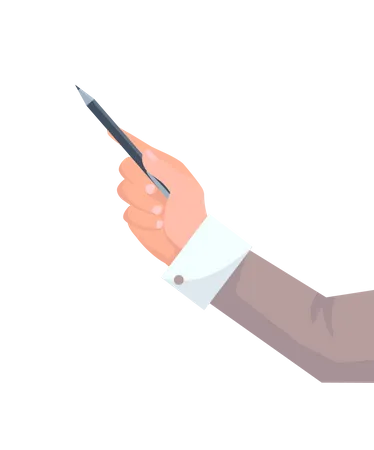 Mão de empresário com manga de jaqueta segurando lápis  Ilustração