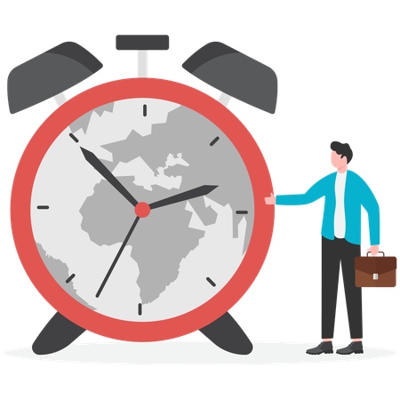 Mão de empresário com relógio de pulso no dia da hora da Terra  Ilustração