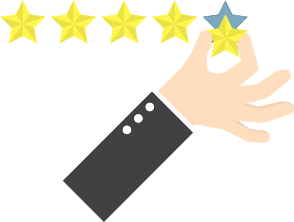 Mão de empresário dando classificação de cinco estrelas  Ilustração