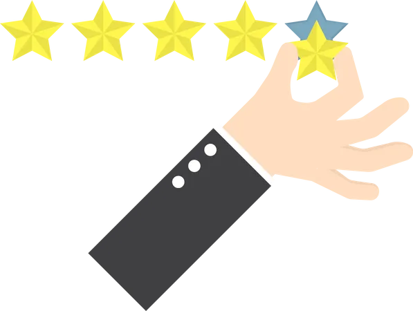 Mão de empresário dando classificação de cinco estrelas  Ilustração