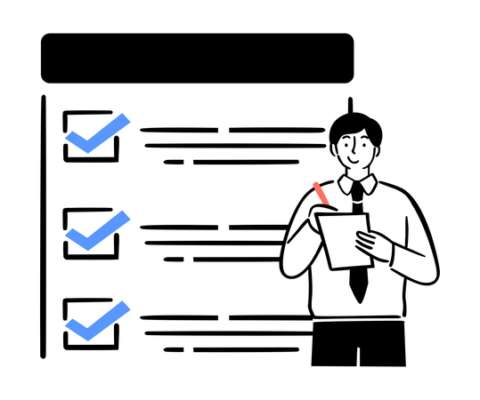 Hombre de negocios marcando lista de verificación de negocios  Ilustración