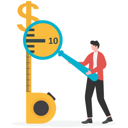 Empresário medindo dólar  Ilustração