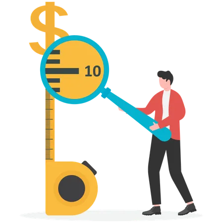 Empresário medindo dólar  Ilustração