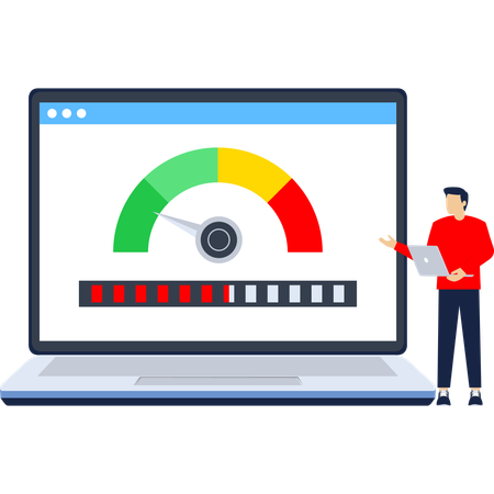Un empresario mide la velocidad de los datos en línea  Ilustración