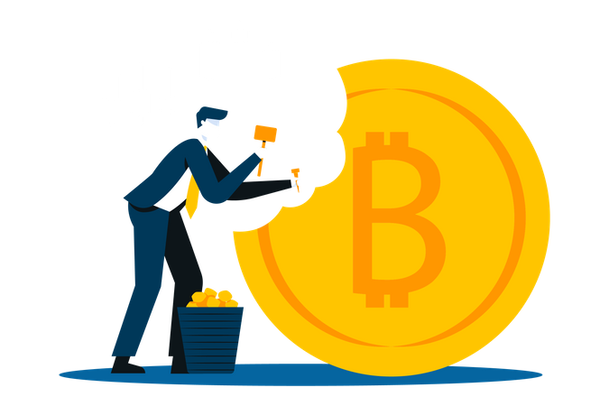 Empresário minerando bitcoin  Ilustração