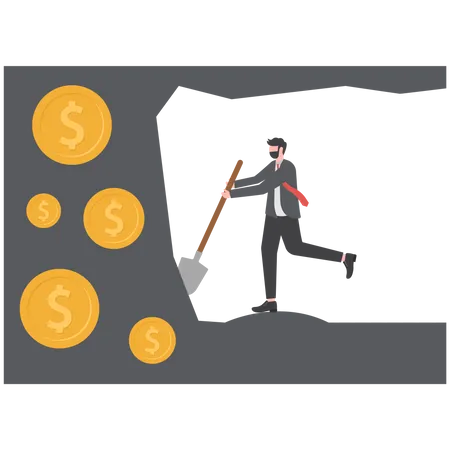 Empresário minerando dinheiro  Ilustração