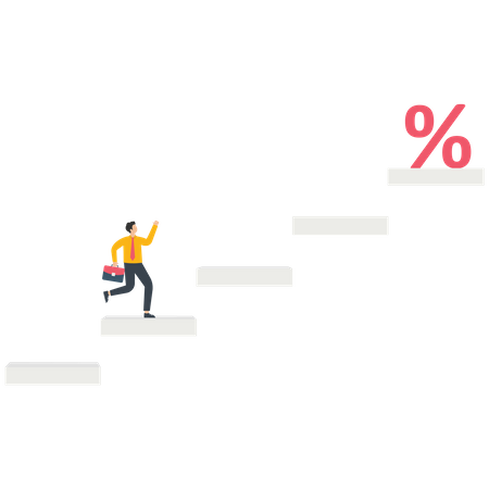 El hombre de negocios mira un símbolo de porcentaje encima de una escalera  Ilustración