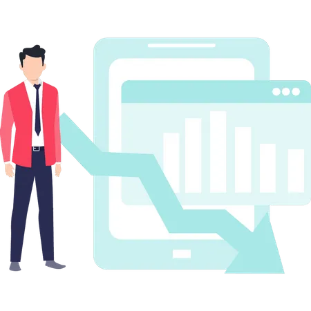 Empresario mirando la caída en el gráfico  Ilustración