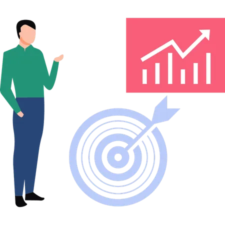 Empresario mirando el objetivo del gráfico  Ilustración