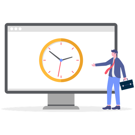 Hombre de negocios viendo el tiempo en línea  Ilustración