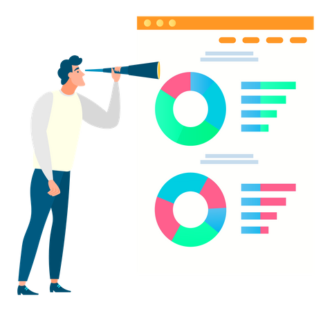 Empresario mirando el gráfico de análisis de datos  Ilustración