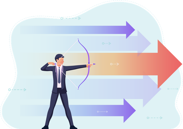 Empresário mirando o alvo com arco e flecha  Ilustração