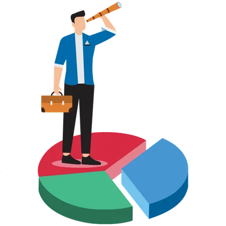 Hombre de negocios viendo un diagrama circular de negocios  Ilustración