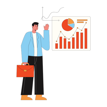 Hombre de negocios mirando un gráfico circular de negocios  Ilustración