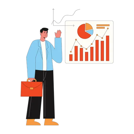 Hombre de negocios mirando un gráfico circular de negocios  Ilustración