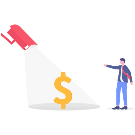 Empresário monitora dinheiro em dólar  Ilustração