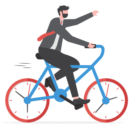 El hombre de negocios monta una bicicleta del tiempo  Ilustración