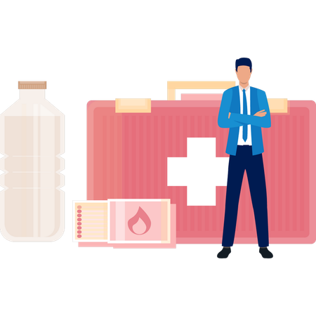Empresário mostrando caixa de medicamentos diferentes  Ilustração