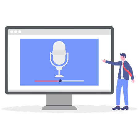 Empresario mostrando contenido de podcast  Ilustración