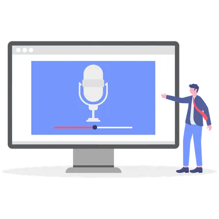 Empresario mostrando contenido de podcast  Ilustración