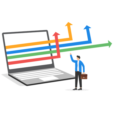 Empresário mostrando crescimento de negócios online  Ilustração