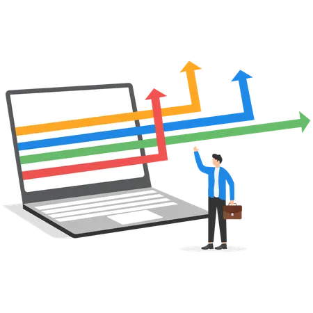 Empresário mostrando crescimento de negócios online  Ilustração