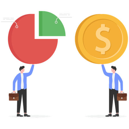 Hombre de negocios mostrando participación de mercado con análisis  Ilustración