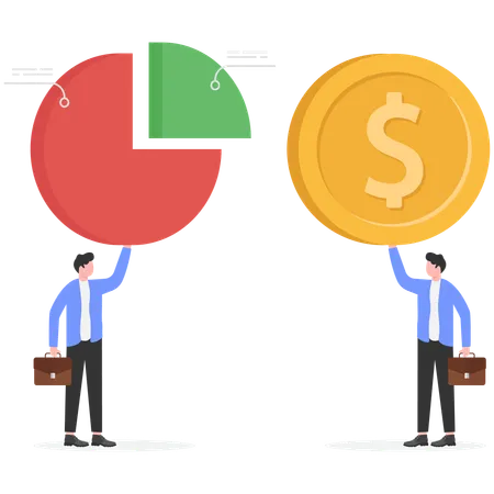 Hombre de negocios mostrando participación de mercado con análisis  Ilustración