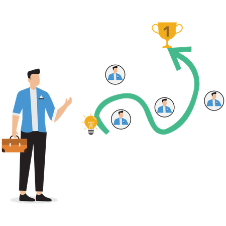 Hombre de negocios que muestra diferentes estrategias de configuración  Ilustración